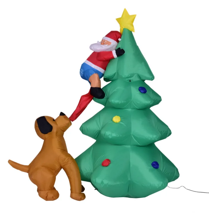 Inflatable Christmas Candy Tree with Climbing Santa Claus bitten by Dog for Party Yard Decoration