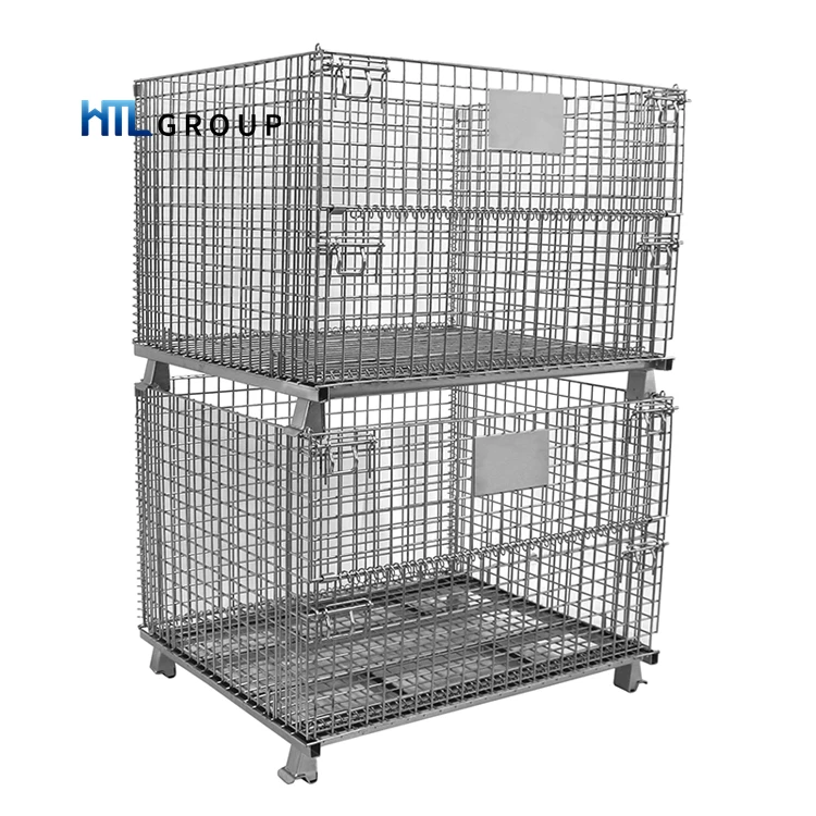 Collapsible cargo folding stackable warehouse portal wire mesh container