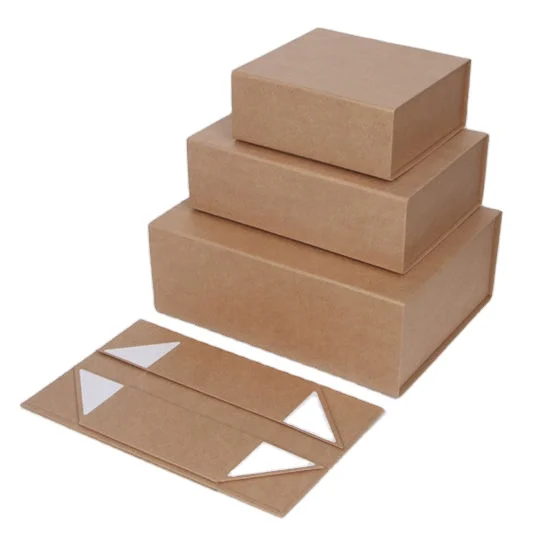 Custom Natural Brown Recycled Kraft Paper Folded Rigid Packaging Boxes ECO Packaging Gift Boxes Supplier
