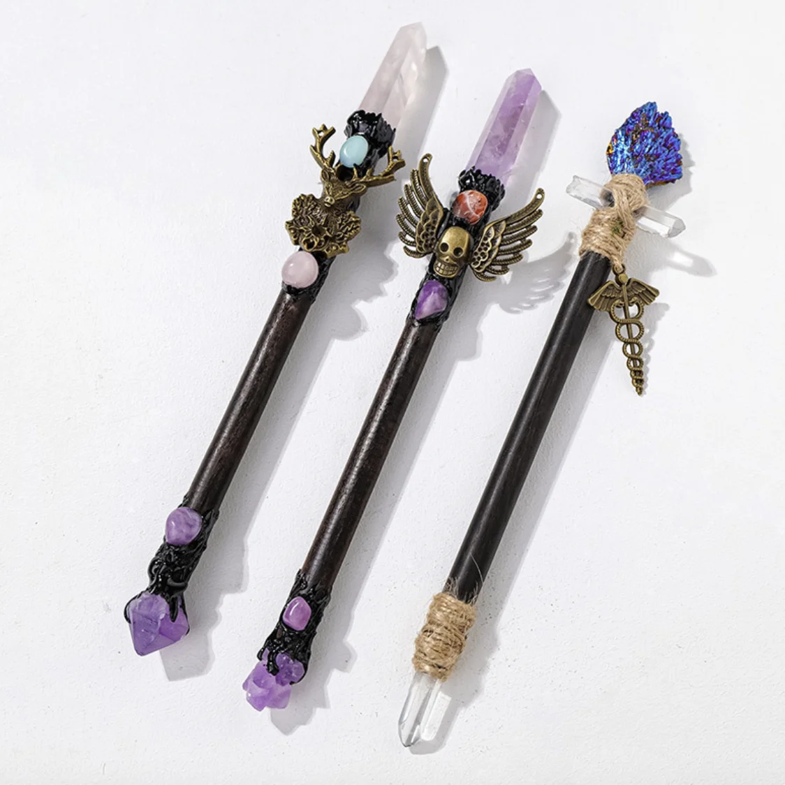 Wholesale gemstone crafts fairy stick amethyst single point crystal magic wand for Halloween