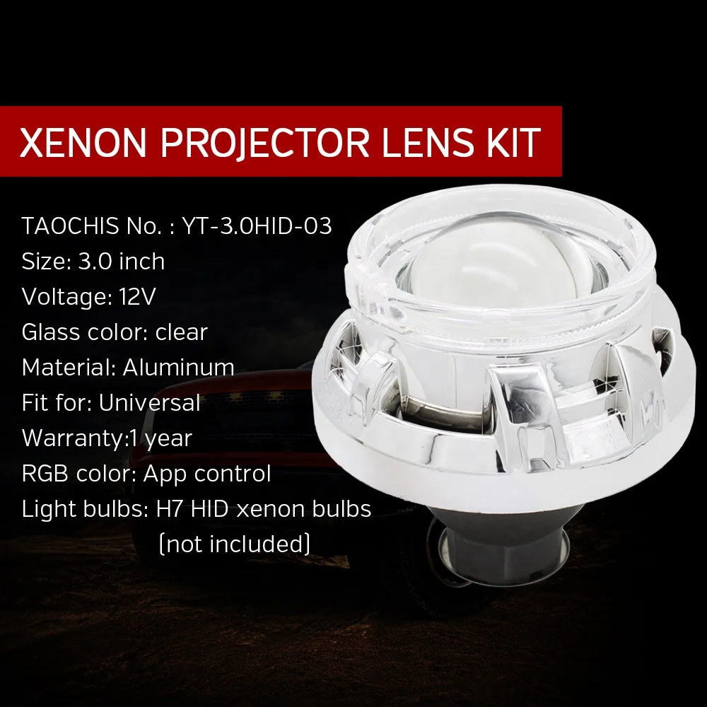 TAOCHIS Car 3.0 inch Head light Bi xenon Projector Lens Kit for Q5H7  With Shroud APP control angel devil eyes headlamp retrofit