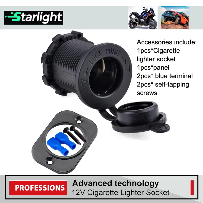 Car Cigarette Lighter Socket DC 12V, Waterproof Power Outlet Adapter Replacement with Panel for Marine Motorcycle Boat Truck