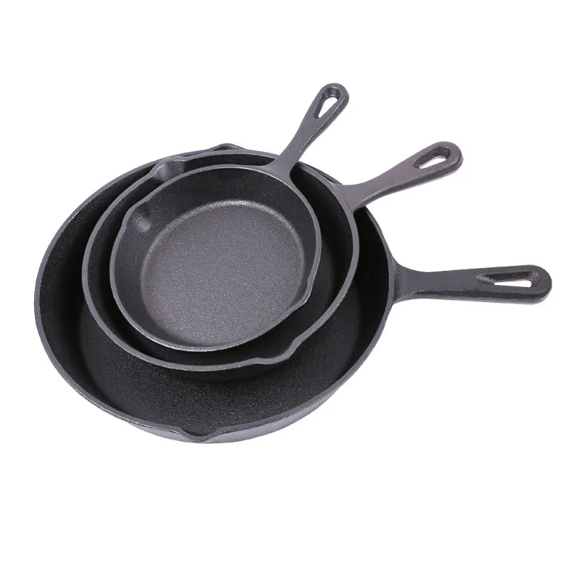 WONDERFUL Factory Wholesale Custom Size Black Kitchen Round Preseasond Grill Pan Frying Pan Cast Iron Cookware Set
