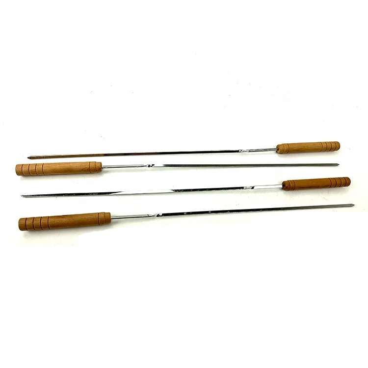 Barbecue Grilling set BBQ Flat Kabab Stainless Steel Skewers with wooden handle