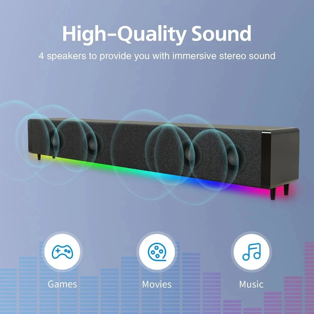 20W TV Sound Bar Wireless BT Compatibility Home 3D Surround SoundBar For PC Theater TV Speaker With RGB Remote