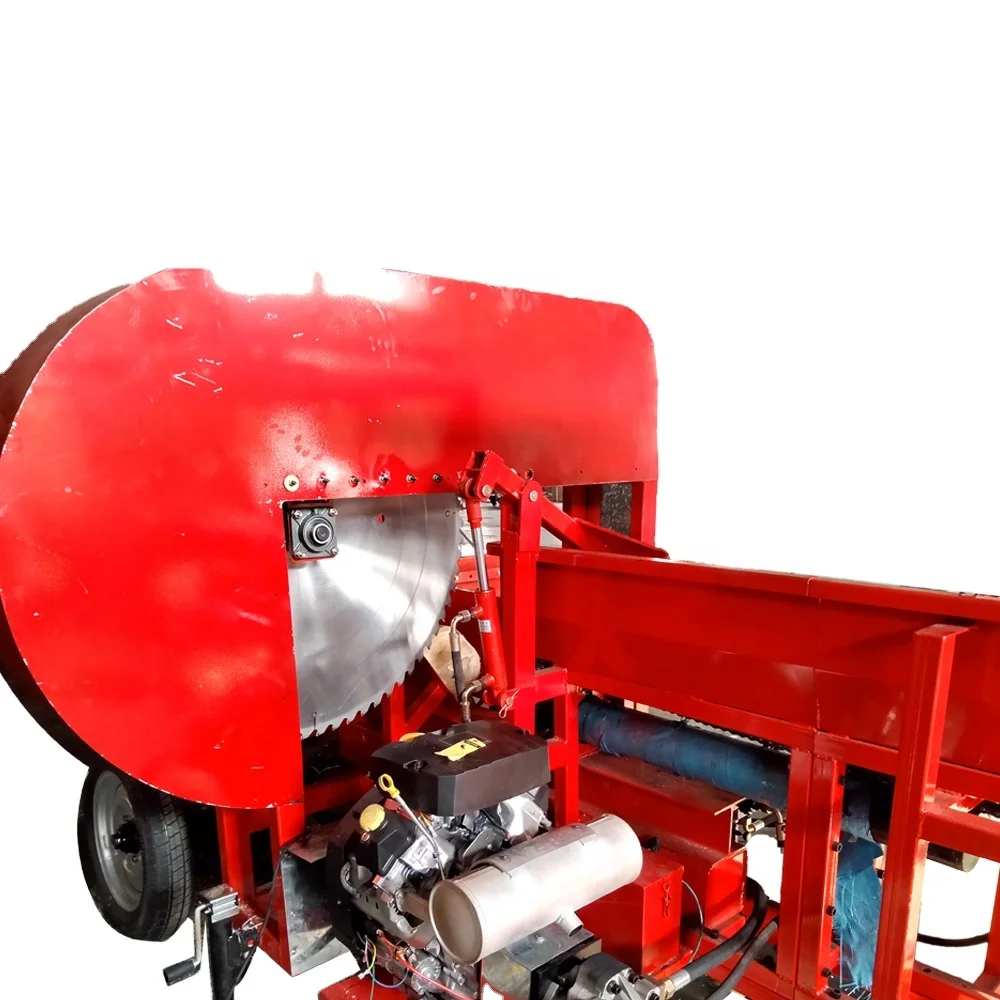 Mobile firewood saw forest wood machine circular saw blade type 50 ton 37HP gasoline engine with E-start,