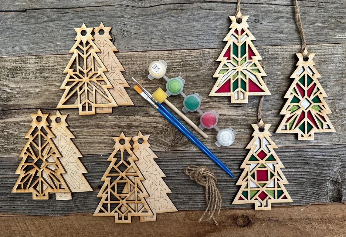 WBG DIY Barn Quilt Pattern Christmas Tree Ornaments Painting Kit, DIY Craft Kit, Holiday Ornament Christmas Craft