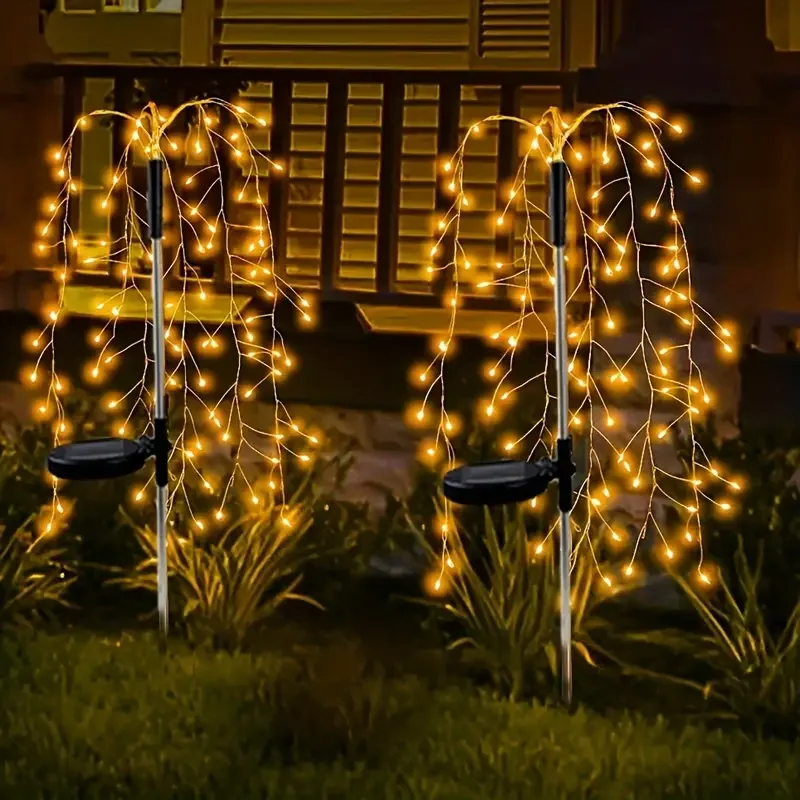 100 LED Solar Firecracker Lights 8 Lighting Modes Fireworks String Lights Outdoor Waterproof Copper Wire Lawn Gardens Flower