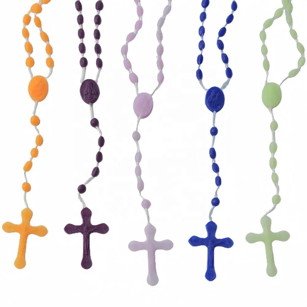 Детское религиозное модное ожерелье из бисера пластиковые католические четки с круглыми бусинами 6 мм и цепочкой