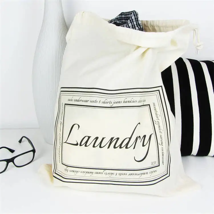 Custom logo large cotton wash bag travel canvas laundry bags