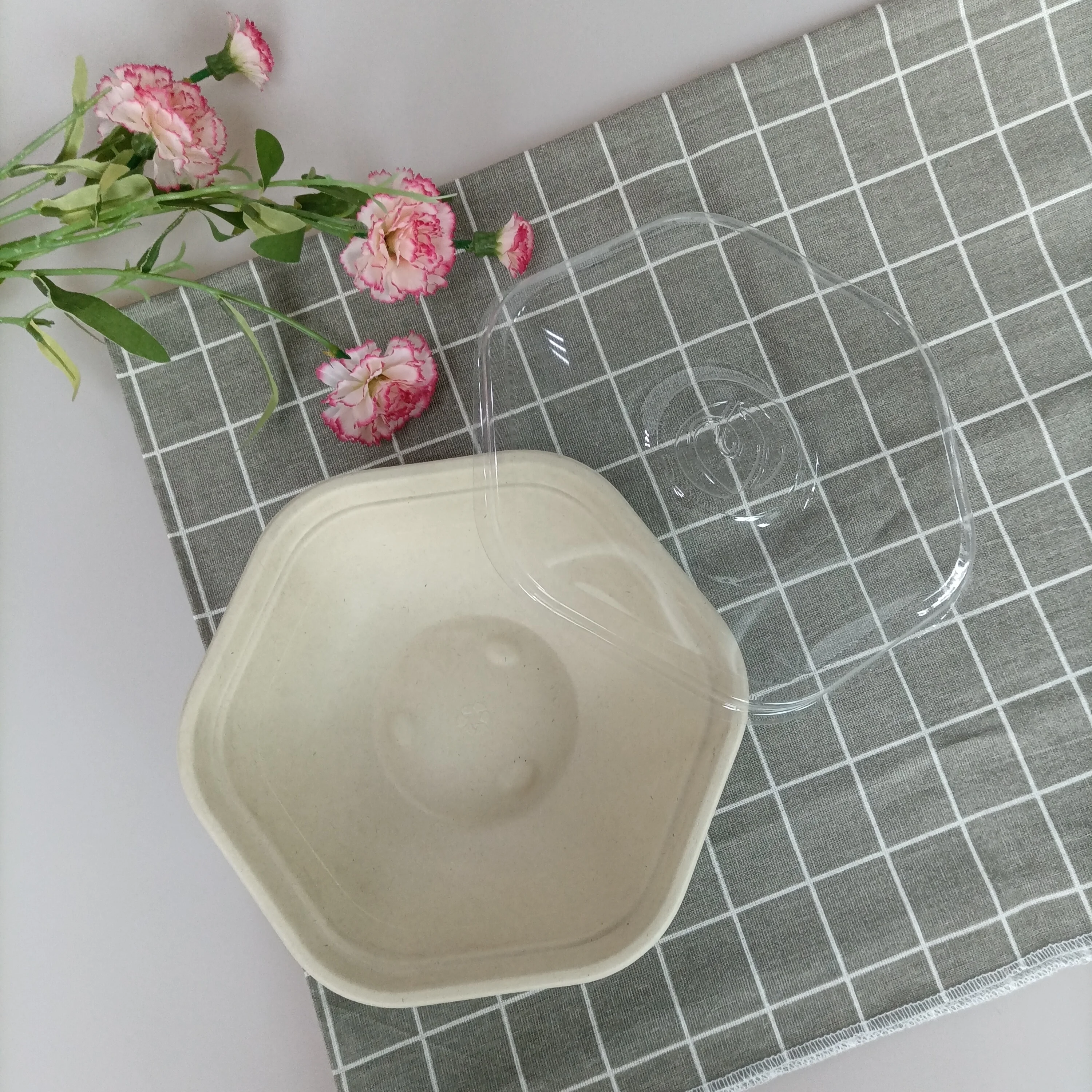 650Ml 1000Ml Ecofriendly Sugarcane Bagasse Disposables Soup Togo Bowls Soup Bowl Takeaway Bowl With Lid Packaging Salad