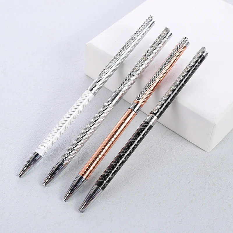 Creative diamond pen clip ballpoint pen fixed flower film logo rotary new engraved ballpoint pen