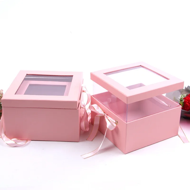 Unique designed square shaped cardboard box for packing flower with PVC window