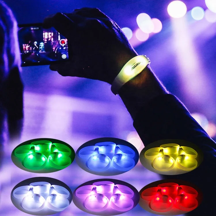 Sound Activated Remote Silicone Light LED Bracelet Custom Logo DMX Controlled LED Wristband For Events