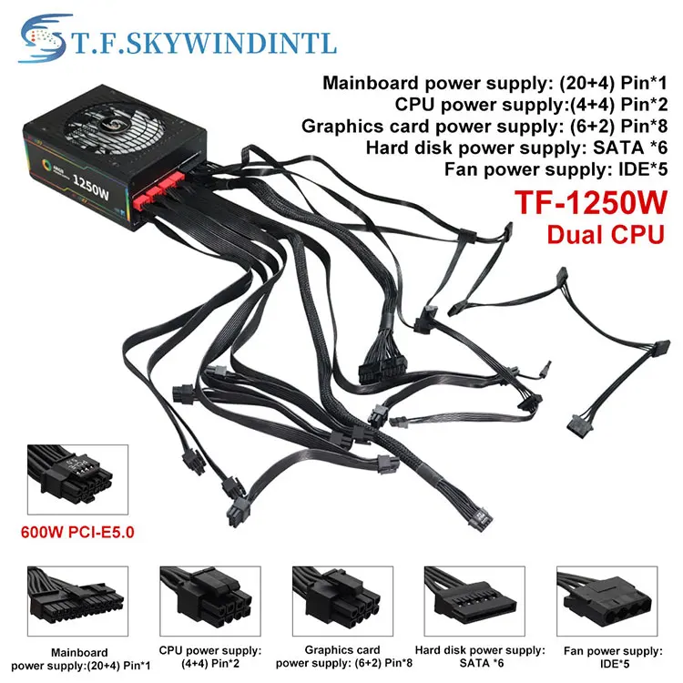 PCIE 5.0 pc power supply 1050w 1250w 80 plus gold desktop power supply full module atx pc power supply