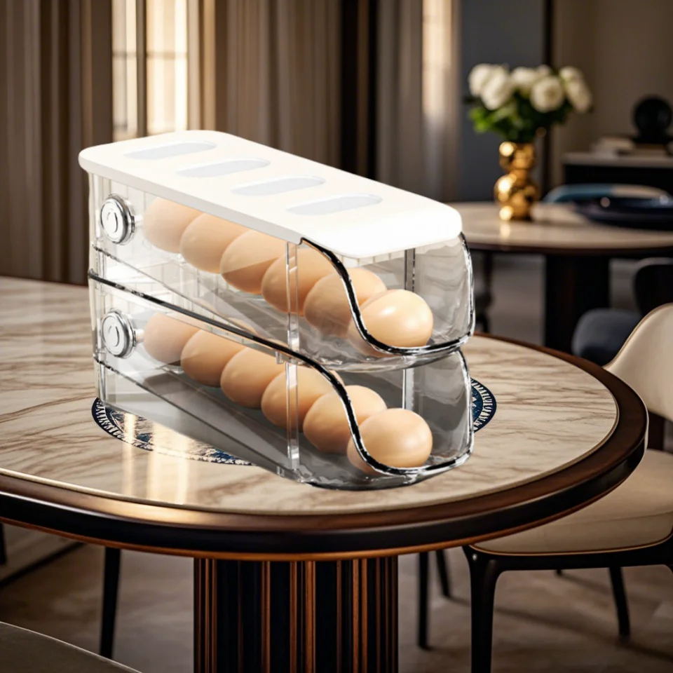 New drawer type rolling egg box Bracket Multi layered Stackable Side Door Refrigerator Storage Rolling Egg hold