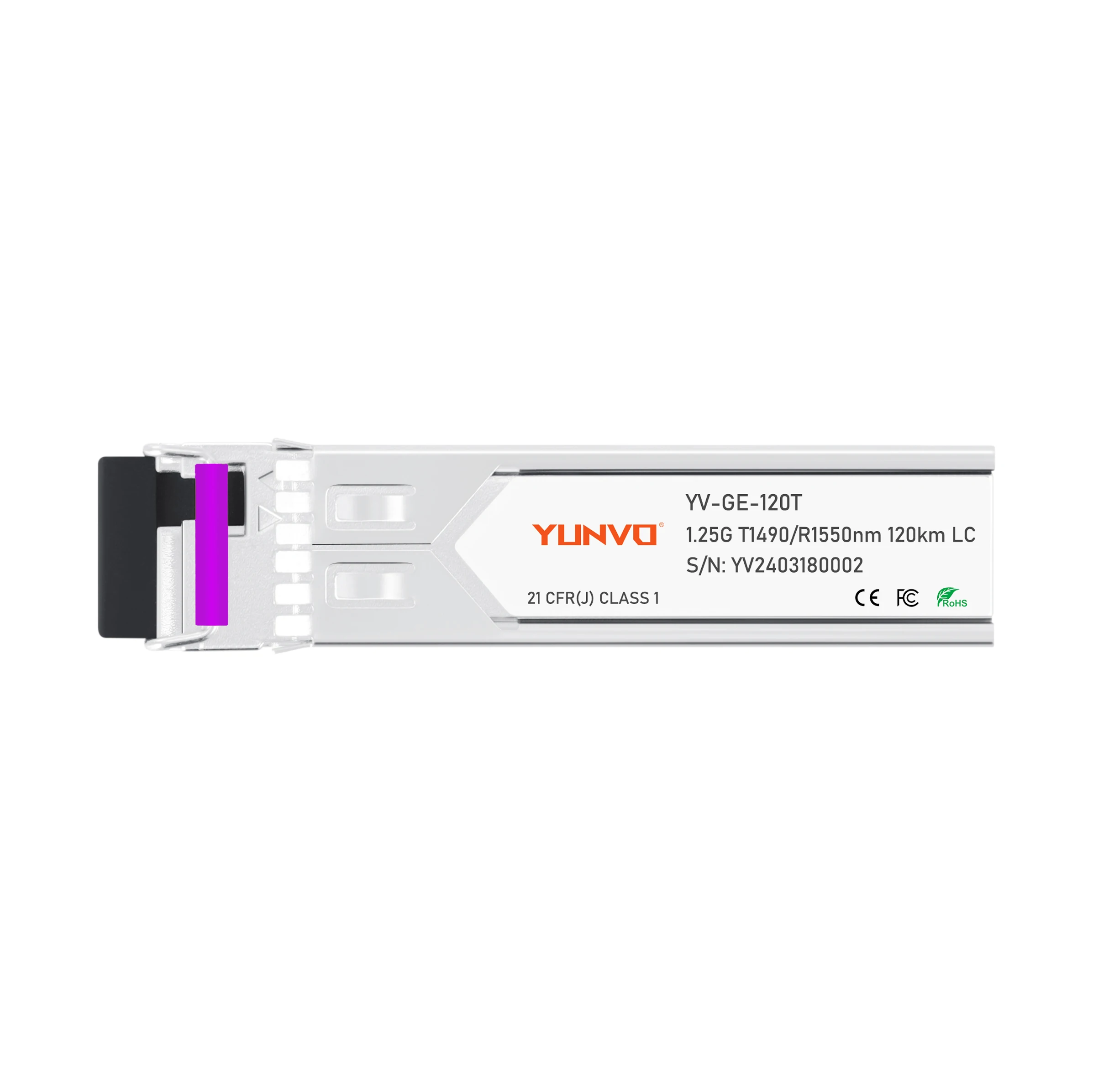 Yunvo GLC-BX120-U Compatible SFP 1000BASE-BX-U BiDi 1490nm-TX/1550nm-RX 120km DOM Simplex LC/SC SMF Optical Transceiver Module