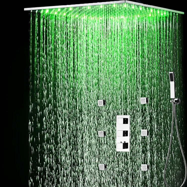 
kaiping 500*500mm Wall Mounted rainfall Chrome Plated Shower Head Set LED Rain Shower Panel With Body Jet Thermostatic 