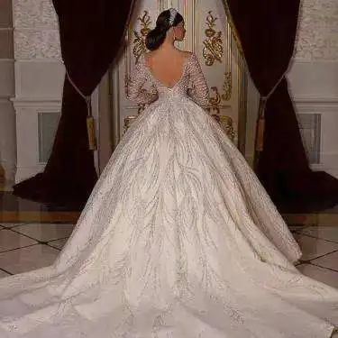 2023 Luxury wedding dresses Beaded Sequin ball gown long sleeves Bridal Wedding Dress Sexy Africa Bridal gowns Wedding Dresses