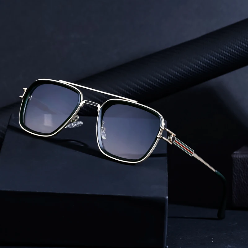 Designer Famous Brand Vintage Retro Steampunk Metal Double Bridge Square UV400 Sun Glasses Shades Sunglasses for Men