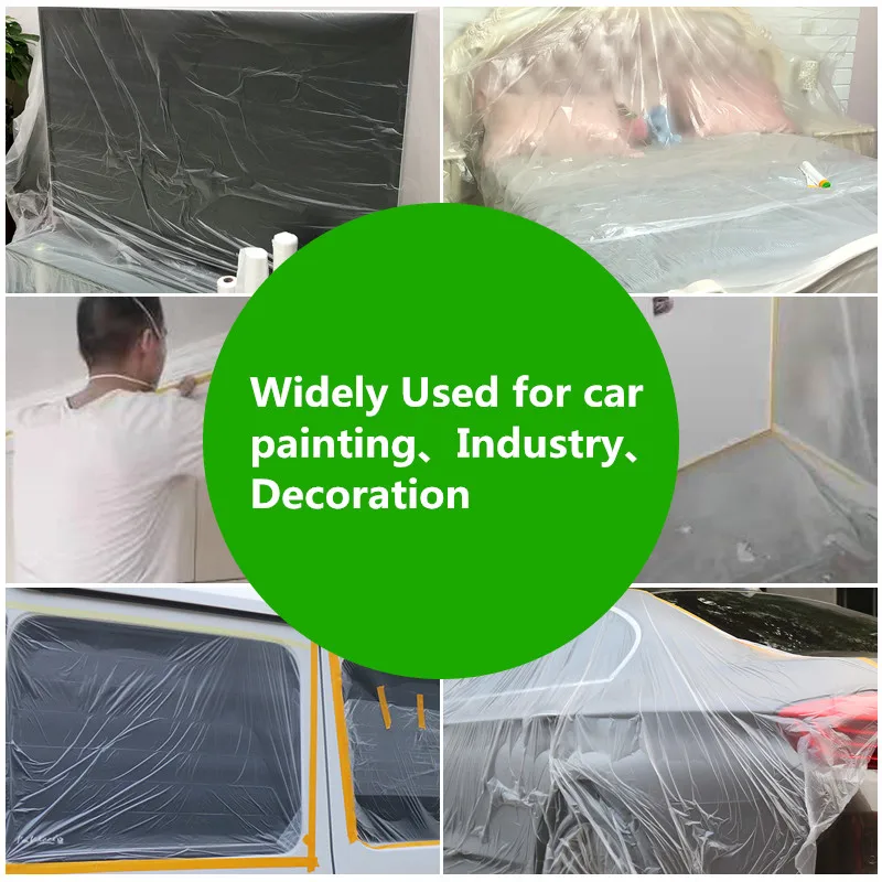 Free Sample LOW MOQ Car Protection Usage Disposable HDPE Plastic Pre Taped Masking Film Tape For Car Painting