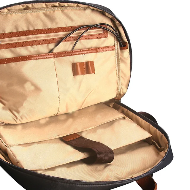 
Custom canvas genuine leather waterproof Mobile USB rechargeable for men laptop backpacks 