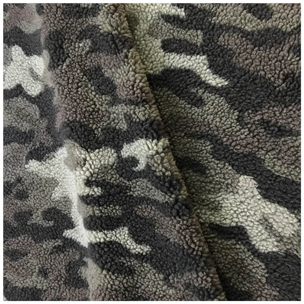 Recycled camouflage Jacquard Colorful Printed Sherpa Lambs Fleece Faux Fur Fabrics