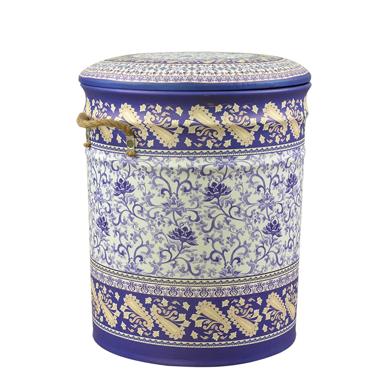 
Printing Pattern Footstool PU Stool Ottoman Round Storage Stool 