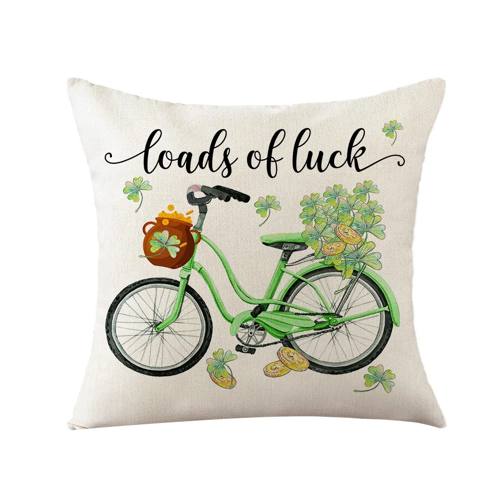 St. Patrick Day Gift Cushion Cover Good Luck Clover Wreath Linen Decorative Pillowcases