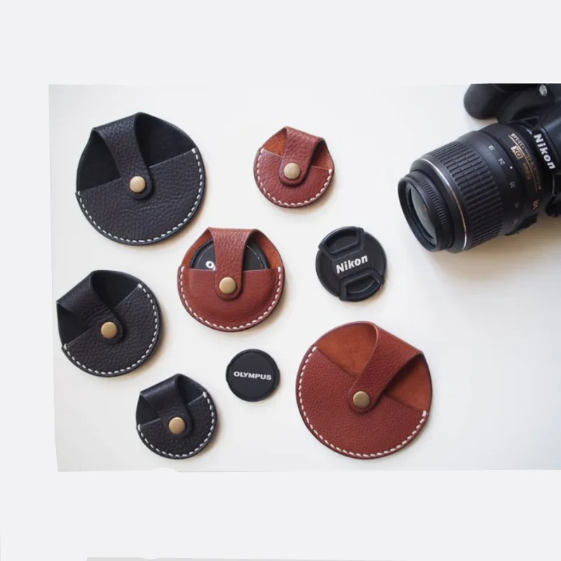 High Quality Camera Lens Cap Holder Vegetable Tanned Leather Lens Cap Case Protection Camera Accessories