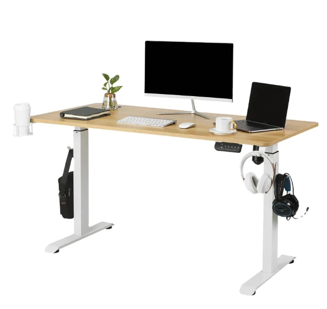 Single Motor 160cm Electric Desk Height-adjustable Fabric White Standing Desk