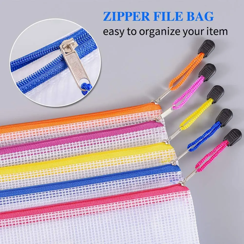Mesh Zipper Pouch Document Bag Plastic Zip File Folders Letter Size A4 Size for School