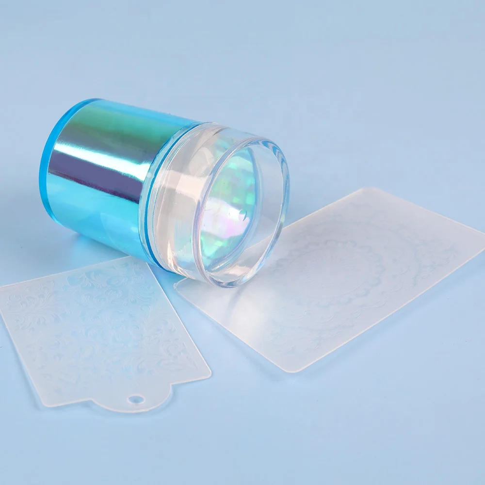 BQAN 2022 Rainbow Blue Nail Stamping Tool Silicone Nail Art Stamper with Scraper Card