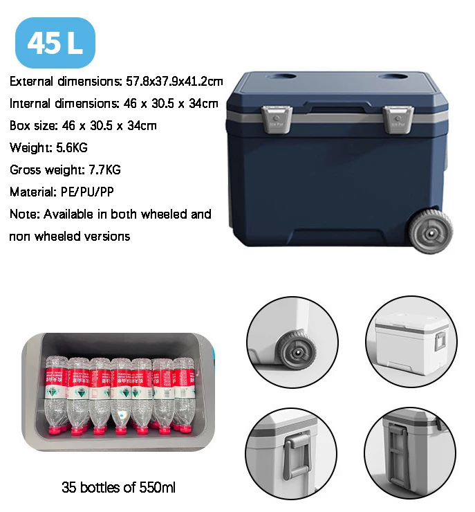 PE/PU/PP 45L New Style Wholesale Cooler Box 45L Outdoor Camping Fishing Good Performance Pinic Plastic Ice Cooler Box china