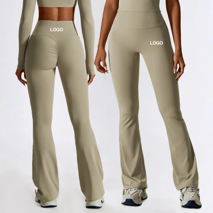 High waist gym leggings custom logo yoga flared pants fitness butt lifting tights gym leggings for women flare workout leggings