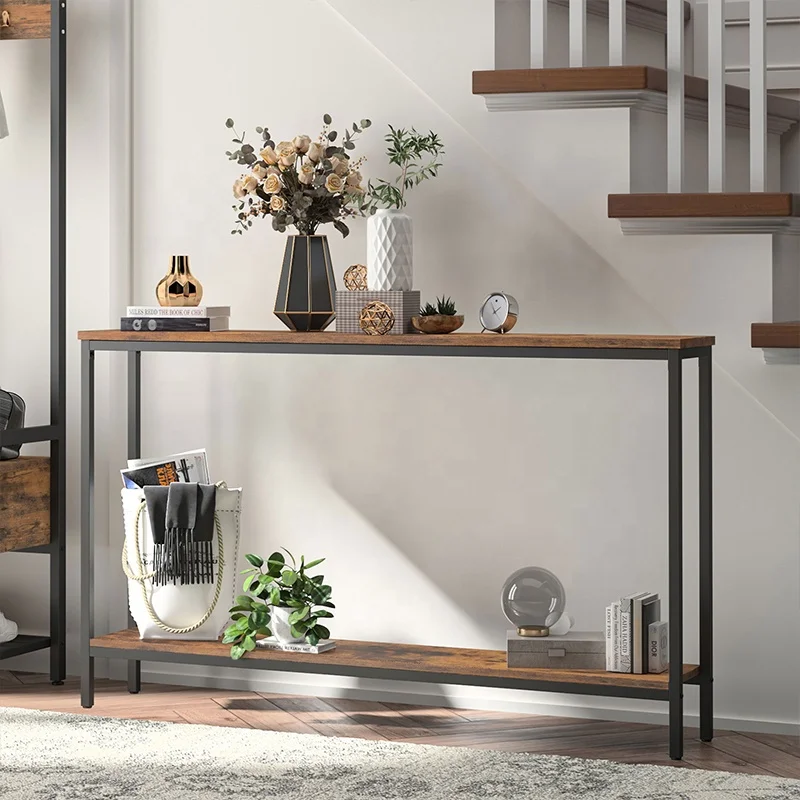 Industrial Style Sturdy metal Wooden console table for Living Room, Office