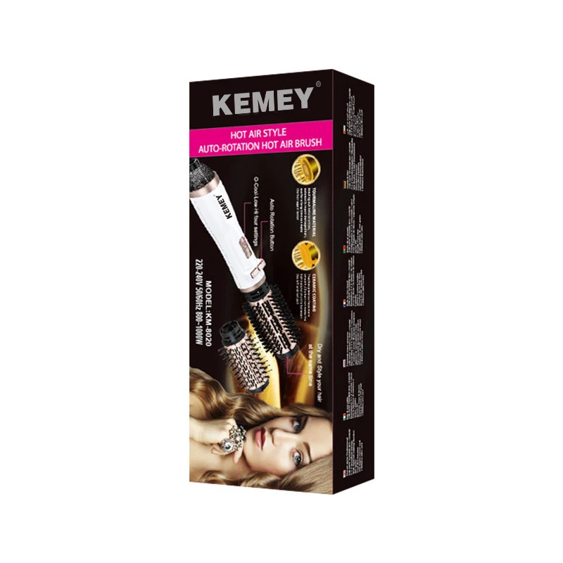 Оптовая продажа регулирование температуры быстрый нагрев фен kemey Km-8020 дизайн вьющиеся волосы двойного назначения Фен-расческа для волос