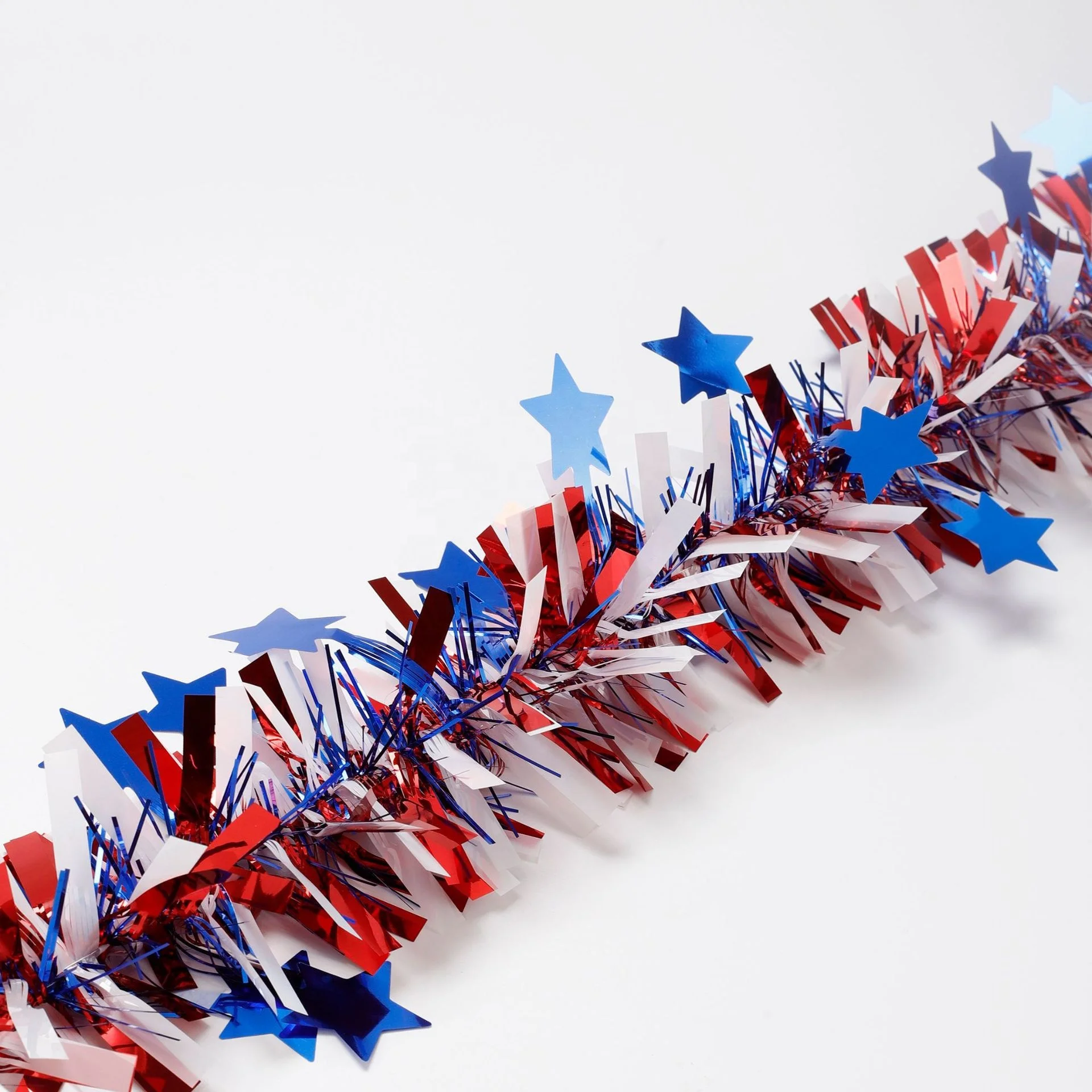 Independence Day Hanging Decor Red White Blue Memorial Day Garland 4th of July Tinsel Garland Metallic Tree Garland