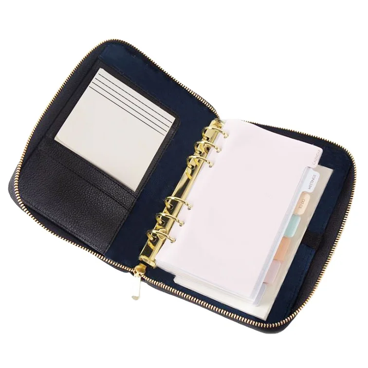 high quality saffiano leather a6 size Zipper cash budget binder wallet planner organizer