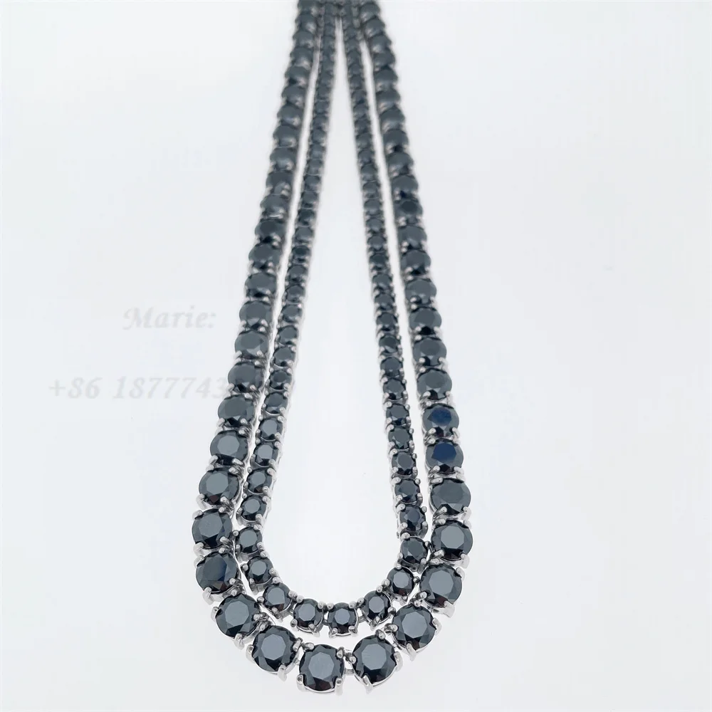 Оптовая Продажа Черный CZ Ожерелье для тенниса со льдом из кубического циркония Алмазная нержавеющая сталь теннис цепи Цена по прейскуранту завода-изготовителя