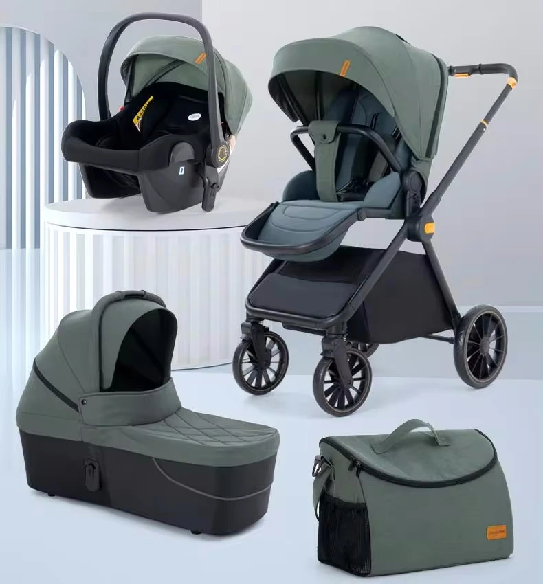 Luxury 4-in-1 Baby Stroller 0-3 Years Light Weight Aluminum Frame Push Folding Car for Travel High Landscape for Plane