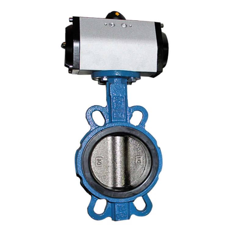 DN50 DN65 100 PN16 ductile iron casting actuated wafer type butterfly pneumatic actuator control butterfly valve