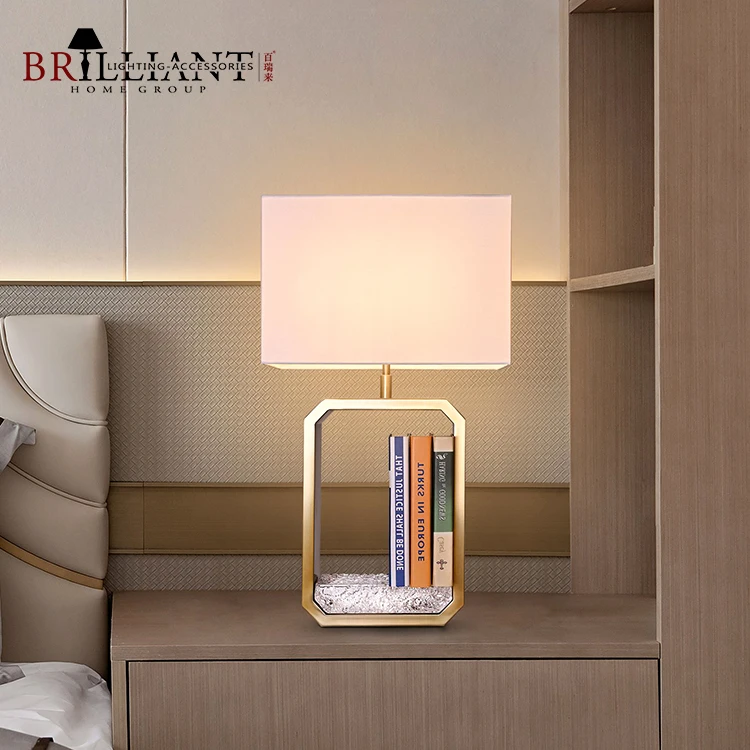 Modern Creative Design Home Decor Fabric Lampshade Bedside Lamp Rectangular Bookstand Table Lamp