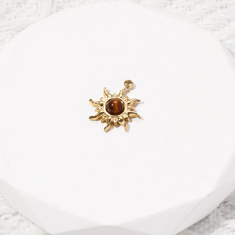 Bohemian Natural Stone Stainless Steel Sun Pendant Jewelry Accessories DIY 18K Gold Plated Necklace Bracelet Earrings