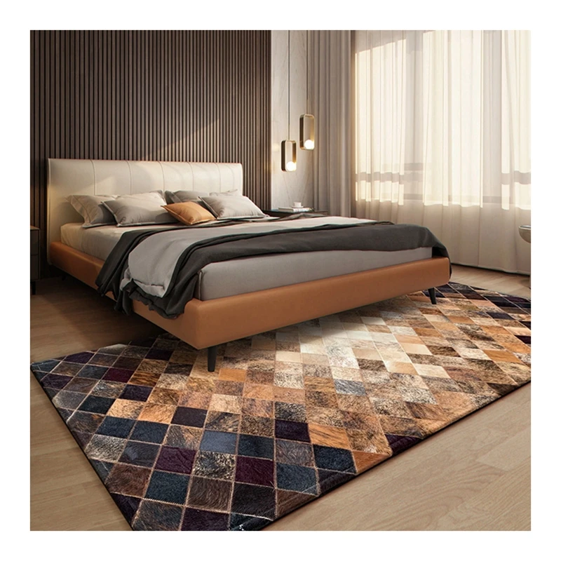 luxury modern design cowhide leather patchwork carpets livingroom bedroom floor carpet