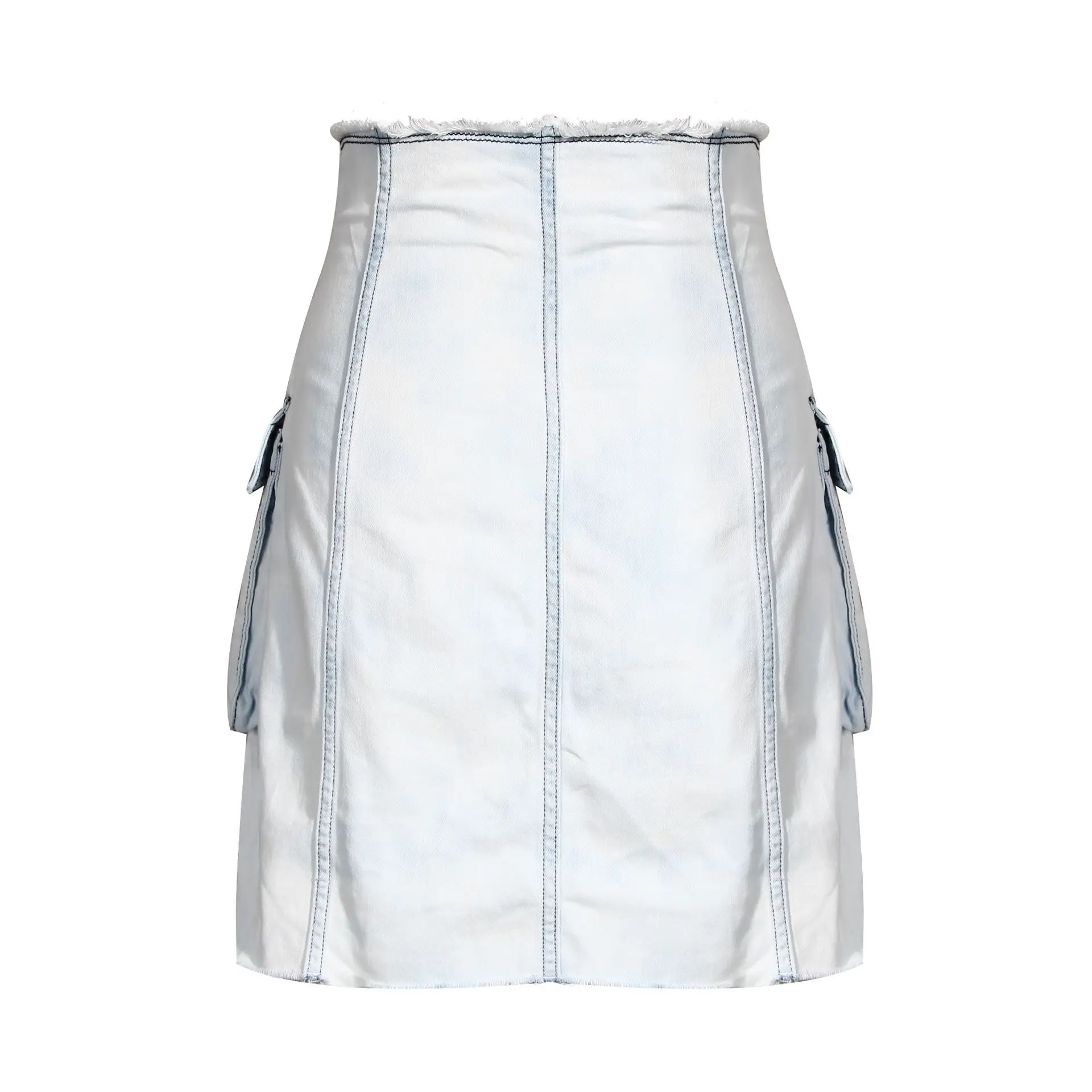 Street Wear Ladies Dress Set Color Bleach Stylish Cargo Pocket Skirt with Long Blouse 100% Cotton Mini Casual Dresses Natural