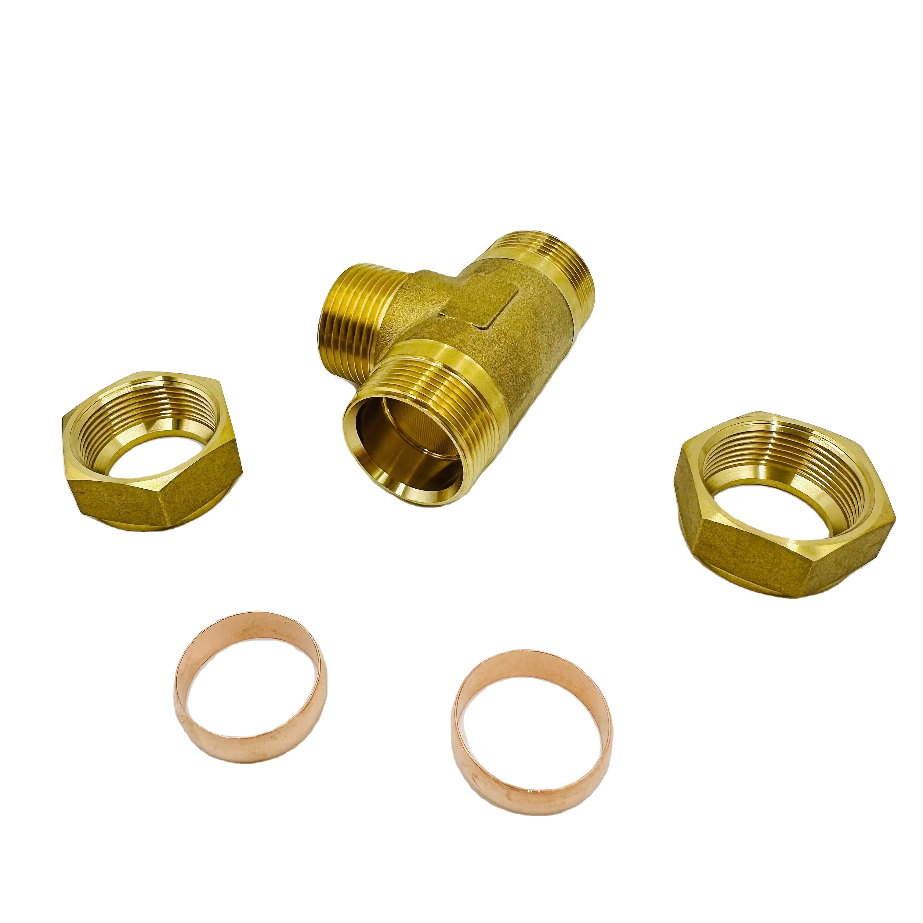 Factory Tee Copper Fittings Valves 22mm Male Brass Pipe Tee Compression Fitting Connector