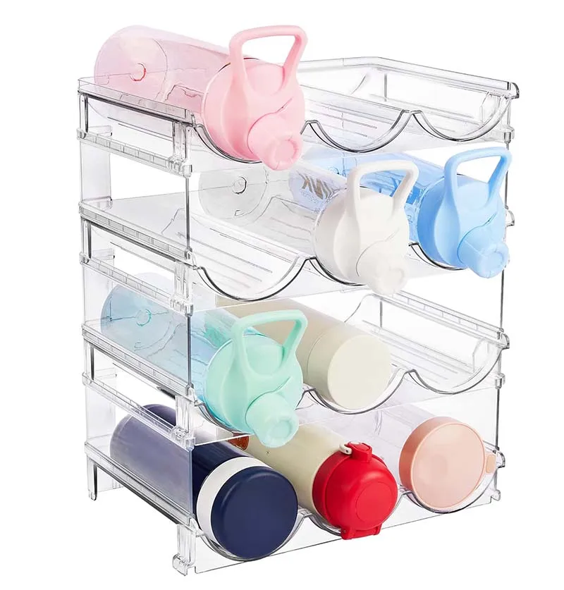 Premium 4 Pack Stackable Water Bottle Organizer Clear Plastic Cup Storage Rack Holder for  Cup Travel Mug Wine Rack Display