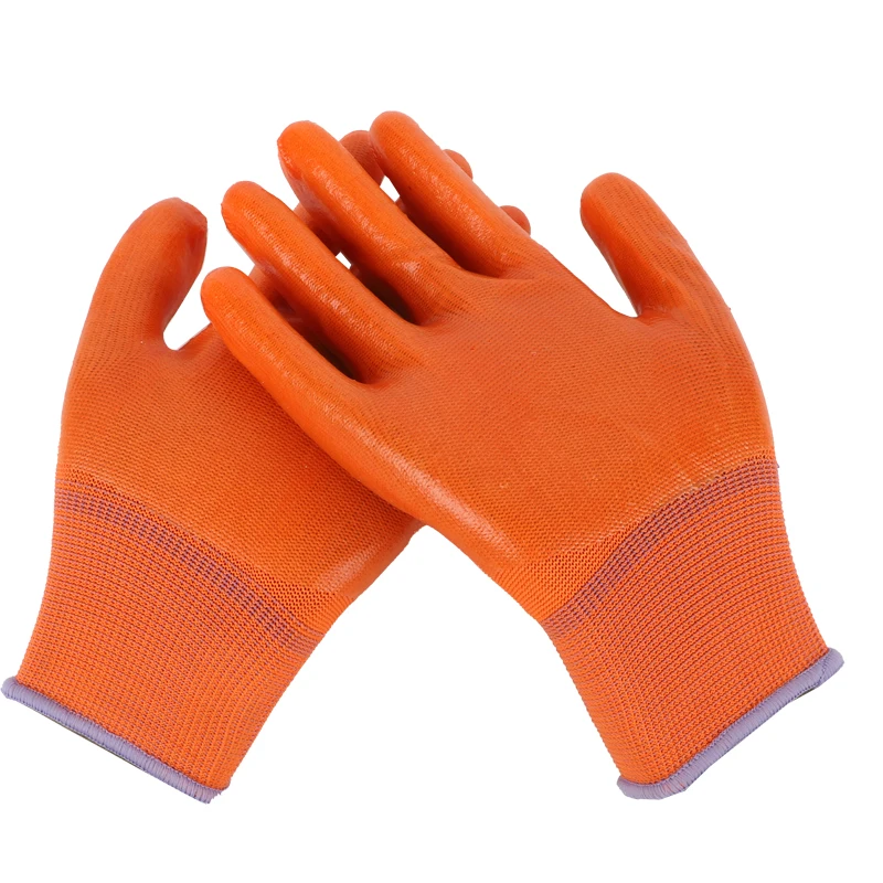 PVC coated orange nylon knitted protective safety work glove