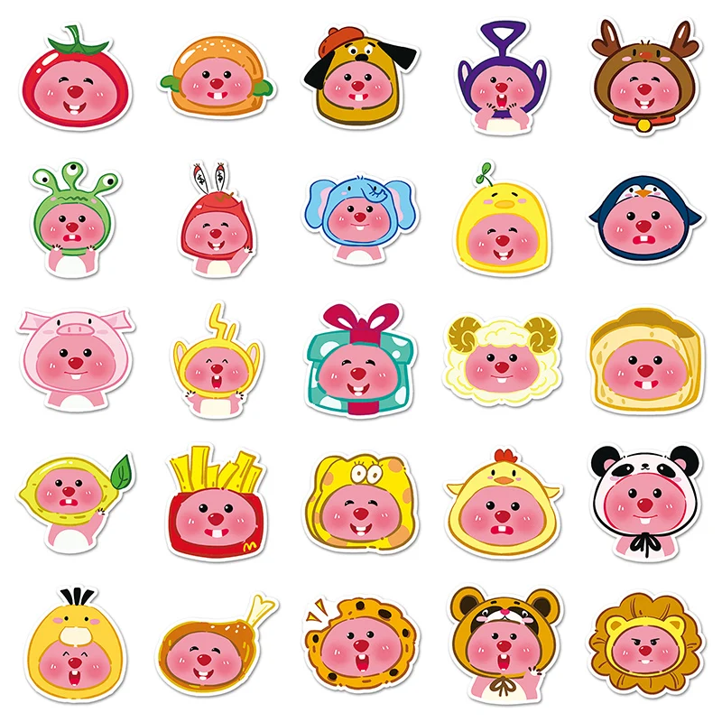 50 PCS Factory Hot Sale Decoration PVC Stickers Little Pink Beaver Waterproof Custom Anime Cartoon Loopy Head Sticker